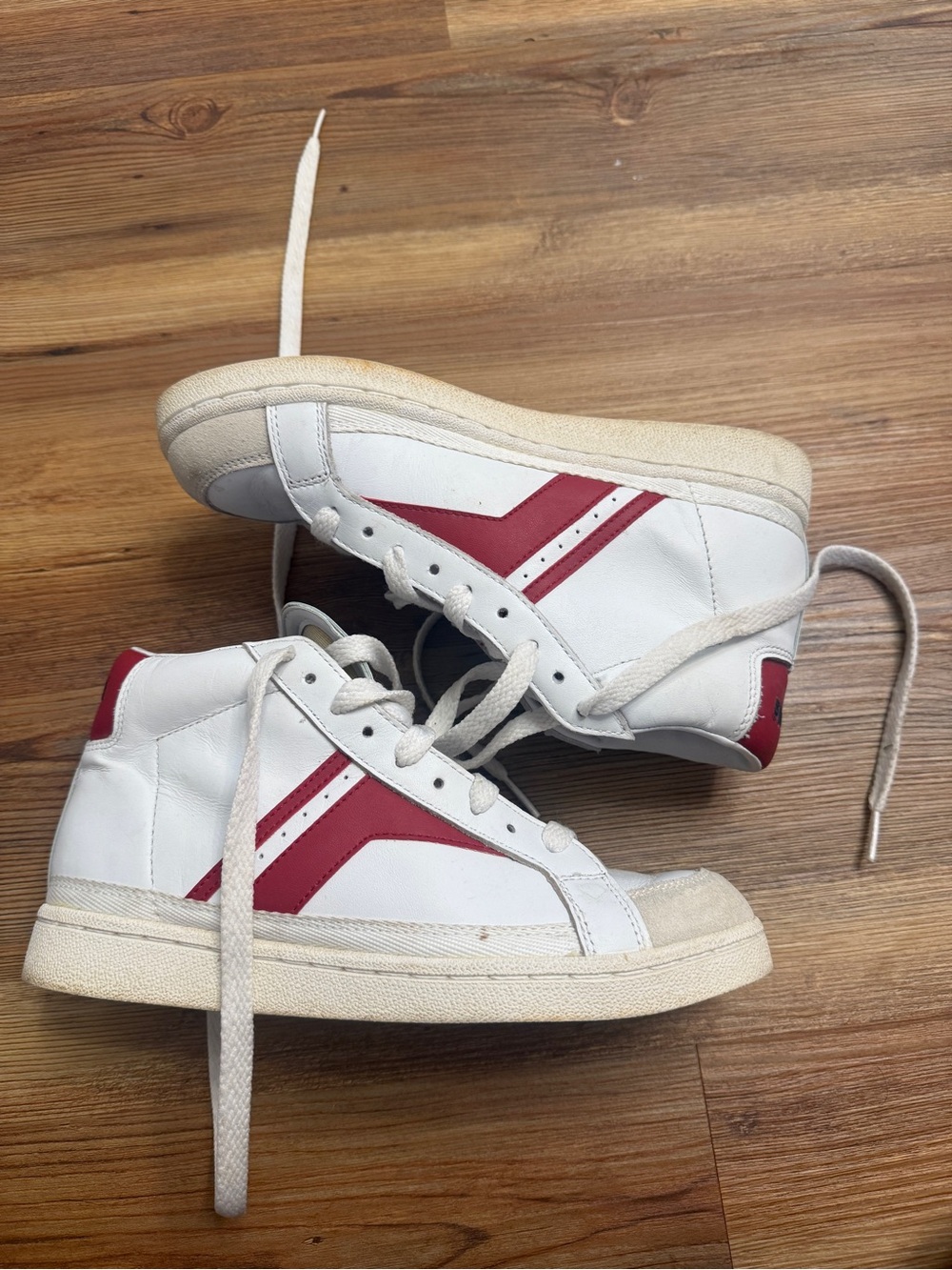 Pro Keds White High-Top Sneakers with Red Accent Stripe 7.5